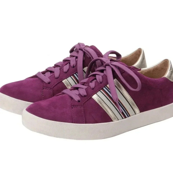 Linea Paolo Kyson purple velour striped retro sneakers, gold details - Picture 1 of 5